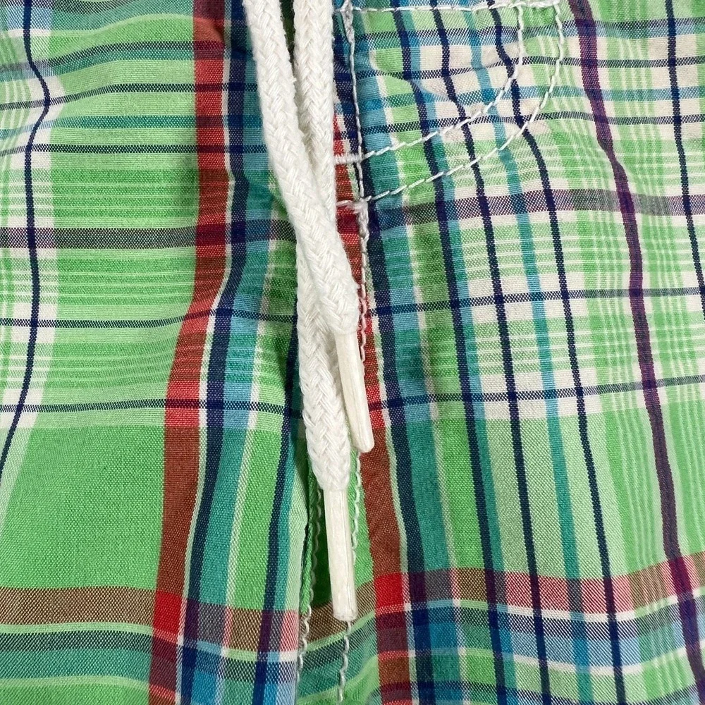 Polo Ralph Lauren Swim Trunks Mens Size Large Green Plaid Drawstrings Beach Pool